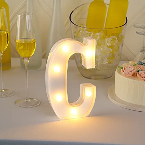 Image of Restaurantware Illumify 5.2 x 1.2 x 8.7 Inch Light Up Letter 1 Durable Marquee LED Light - Letter C Touchproof White Plastic Party Light Keyhole Slot For Parties Weddings Or Special Events