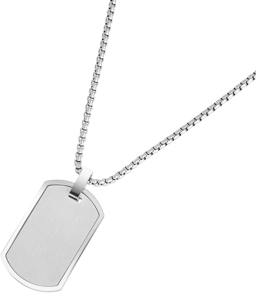 Geoffrey Beene Men's Stainless Steel Engravable Dog Tag Pendant Box Chain Necklace - Image 3