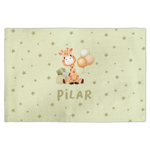LolaPix Mantel Individual Tela. Mantel Individual Infantil. Mantel Personalizado. Mantel Tela. Rectangular 30x45 cm. Varios diseños. Jirafa Estrellas