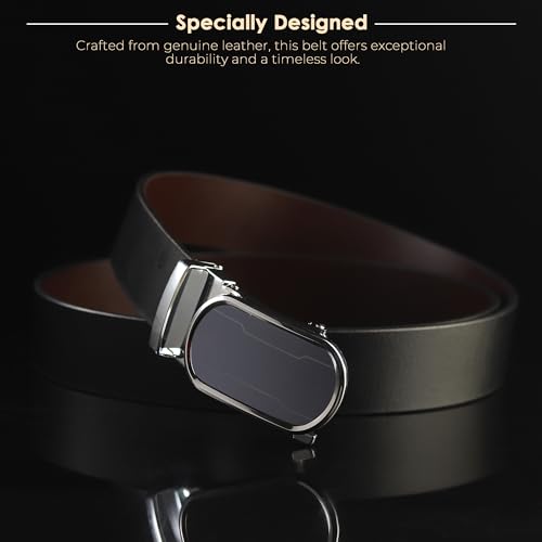 Image of Men's Formal Genuine Leather Autolock Buckle Reversible Black Color Belt