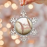 yelolyio merry christmas baseball - ornamento in metallo da baseball - ornamenti unici per fan sportivi ricordo per albero di natale - buon natale baseball fiocco di neve ciondolo natale decorazione