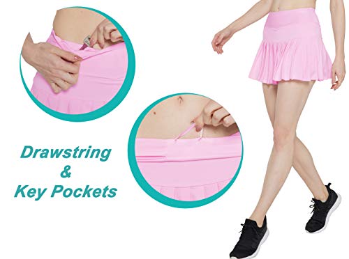 HonourSex Pink Women Tennis Skirt Pleated Golf Skirts with Pockets Skort Workout Sports Hiking L