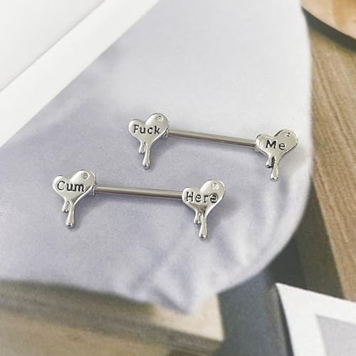 14G Surgical Steel Letter Nipple Rings for Women Girls Heart Piercing Barbell Cum Here Naughty Words Nipple Studs Nipplerings Body Piercing Jewelry3