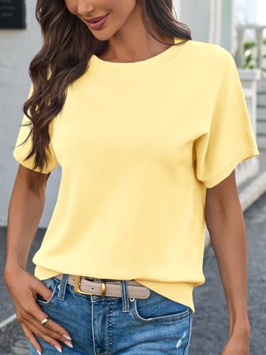 Image of Saodimallsu Women's Short Sleeve Crew Neck Knit Pullover Sweater | Casual Basic, Crew Neck, Loose Knit Pullover, Summer Lightweight