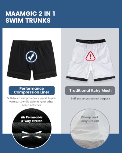 Image of maamgic Mens 5 Inch Stretch Swimming Shorts Compression Liner Swim Trunks Swimwear Bathing Suits Beach Wear Swim Suits
