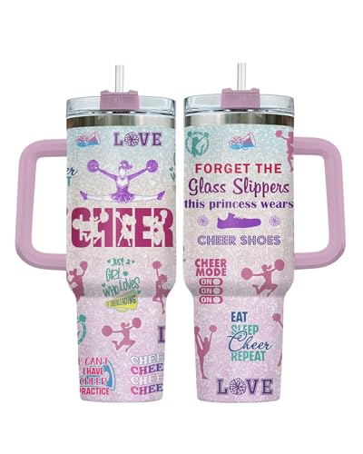 fat mummy Cheerleader 40oz Tumbler With Handle and Straw Insulated Stainless Steel Travel Cup With Lid Cheerleading Team Gifts Birthday Coffee Water Mug
