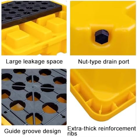 Leak-Proof Polyethylene Drum Pallet with Drainage Grid - Stackable Industrial Spill Containment Tray(49x35x9.5cm)