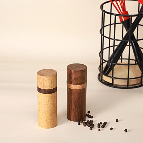 salt and pepper shakers brown - Frescorr - Exclusive Wooden Elegant Salt & Pepper Shakers - Salt and Pepper Mixer Table Top Dinning Table Accessories (SET of 2) (Wooden OAK and Rosewood)