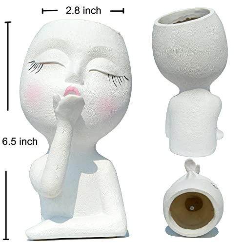 Jytti Face Vase, Face Flower Pot Head Planter, Planters For Indoor Plants, Small Plant Pots, Plant Pot With Drainage, Succulent Flower Pots, Modern Vase Decor, For Women(Kiss Vases White) #TOP1