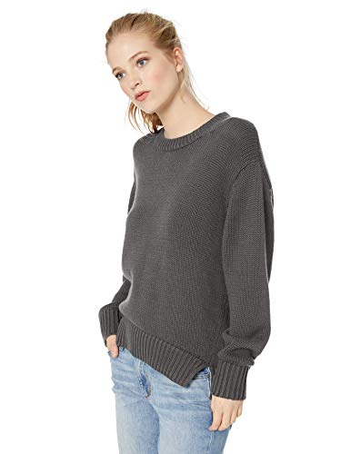 Amazon Brand - Daily Ritual Women's 100% Cotton Oversized Chunky Long-Sleeve Crew Pullover Sweater, Charcoal Heather, Medium