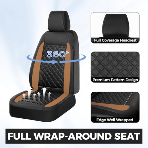 Image of FLORICH Seat Covers, Front Seat Covers 2 PCs, Automotive Seat Cover for Cars, Luxury Leather Universal Seat Cover Accessories Fit for Most Cars SUV Truck Sedans(Brown)
