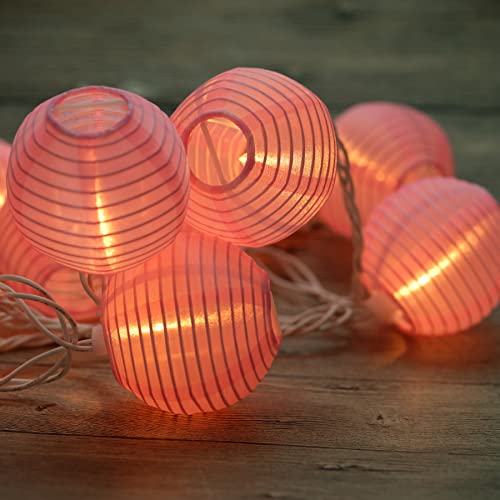 Yuletime Pink Lantern String Lights, 10 Count Nylon Lantern On 7.6' White Wire, Ul Listed 8" Spacing End-To-End Connectable Plug-In String Lights (Pink) #TOP4