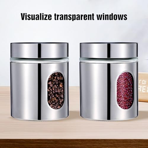 Image of 4 Pieces Kitchen Canisters Set 20 oz Stainless Steel Glass Canisters Airtight Coffee Sugar Tea Candy Jars Food Storage Container with Lid for Flour Cookies Spices Grains Kitchen Baking Home Decoration