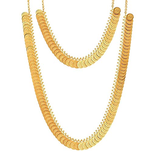 Image of VAMA FASHIONS Traditional South Indian Goddess Laxmi Haar Temple Jewellery Mahalakshmi kasulaperu Lakshmi Necklace Set for Women