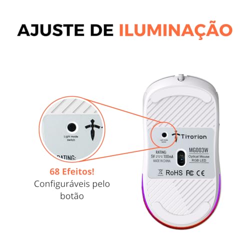 Mouse Gamer Jogo 8000dpi Óptico Led Rgb Usb Pc Computador (Branco)