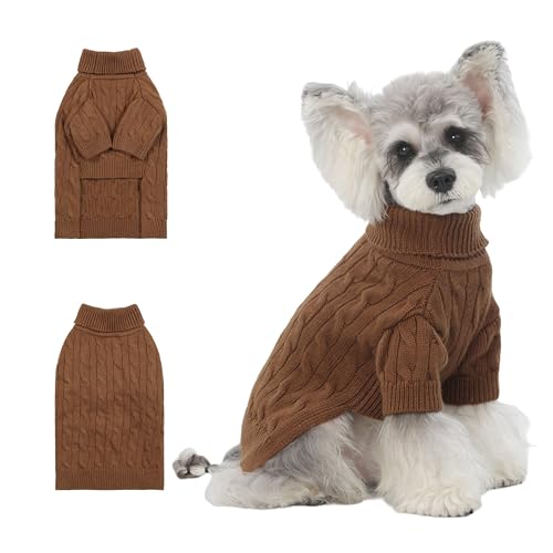 Image of Small /Medium Dog Sweater, Warm Dog Winter Coat w /Sleeves, Comfortable High Neck Premium Dog Clothes for Schnauzer-Best for Holidays, Daily Walks M Brown