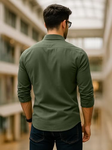 Image of Veirdo Men's Pure Cotton Utility Shirt | Full Sleeve Casual Button-Down with Dual Chest Pockets | Stylish & Comfortable Everyday Wear | Colors: Beige, Black, Maroon, Olive, Rust & White