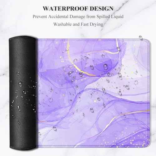 Image of Auhoahsil Large Mouse Pad, XXL Gaming Mousepad, Desk Mat for Desktop, Thick Rubber, Big & Long Size, Stitched Edges, Full Desk Pad for Laptop & Computer, Extended 35.4 x 15.7 in, Purple Gold Marble
