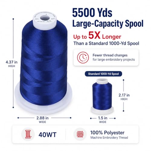 Image of Simthread 5000M 40WT Polyester Embroidery Thread, Indigo Blue S070 | 5000M 40WT polyester thread feeds smoothly for machine embroidery, monograms, logos, patches and quilting.