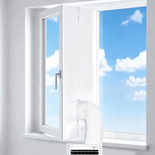 Qivine Kit Guarnizione Universale per Condizionatore Portatile Finestra, Telo Sigillante Impermeabile con Cerniera per Tubo di Scarico, Copertura Isolante per Finestre a Battente
