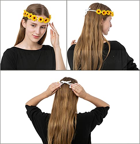 image for HOPEANT 10 PCS Sunflower Headband Multicolor Floral Flower Crown Headp