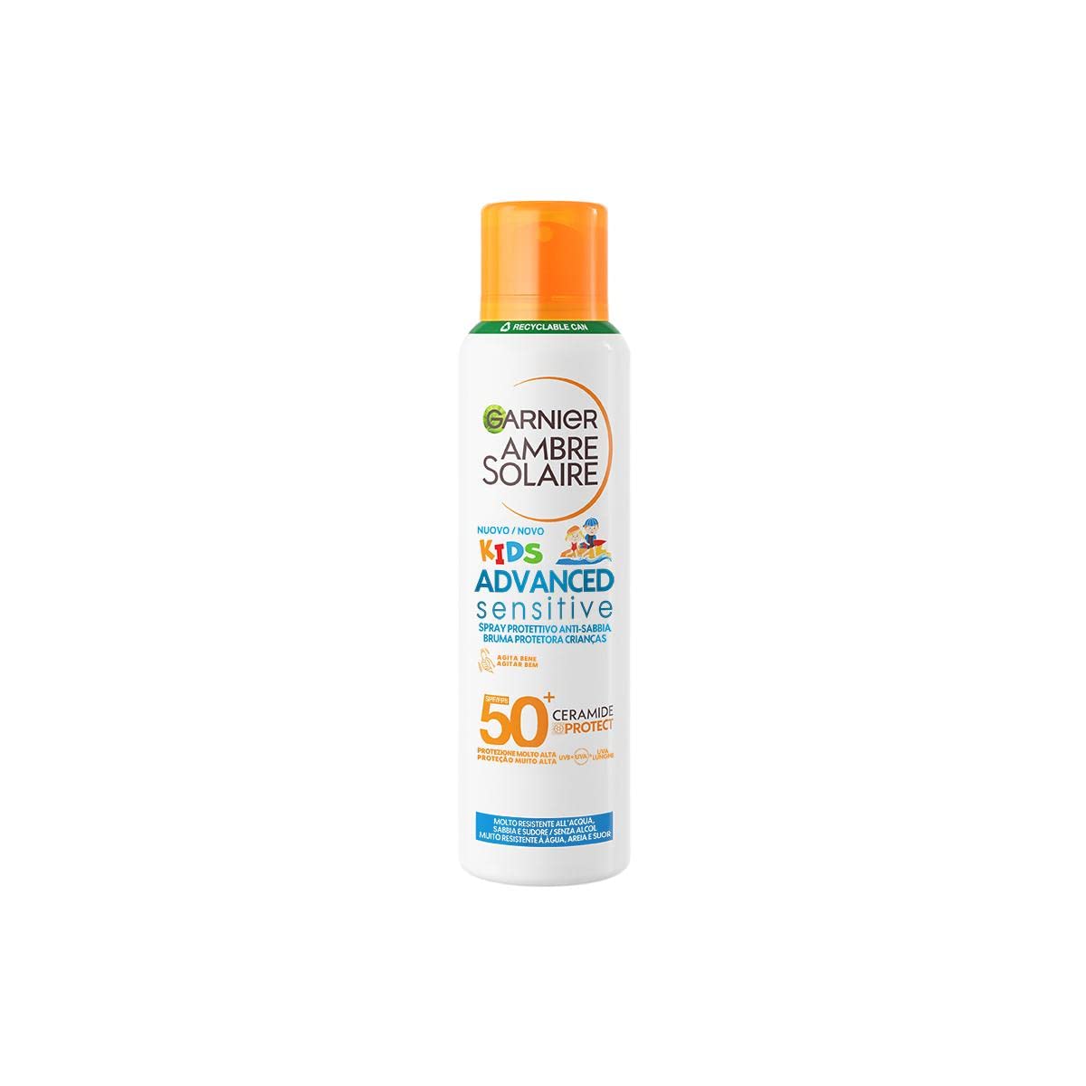 Garnier Ambre Solaire Advanced Sensitive Kids Ceramide Protect Spray Aerosol Anti-Sabbia SPF50+, 150 ml