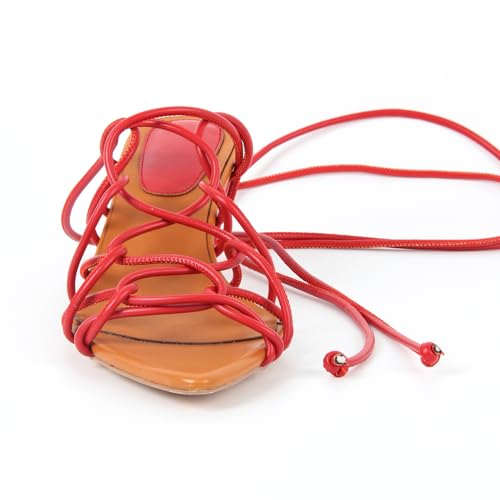 Richealnana Women's Gladiator Pointed Toe Kitten Heel Lace Up Strappy Sandals High Heel4