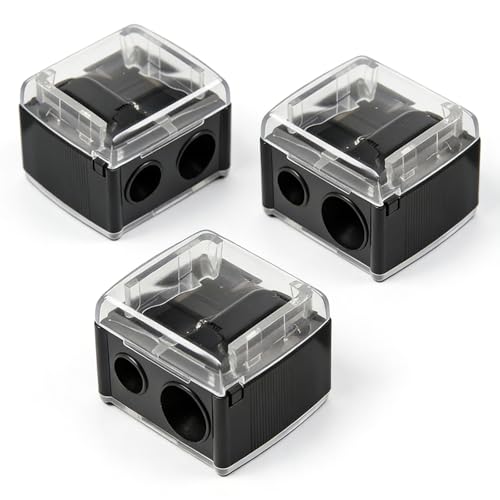 3 Pcs Eyeliner Sharpener Catches Shavings Stainless Steel and Plastic Dual & Compact Cosmetic Pencil Sharpener for Eyeliner Lip Liner Brow Pencil etc Essential Cosmetic Makeup Tool(Black)