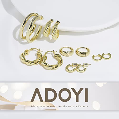 Adoyi Gold Hoop Earrings Set For Women 14K Gold Plated Chunky Hoops Twisted Small Huggie Hoop Earrings For Girls Gift Lightweight #TOP5