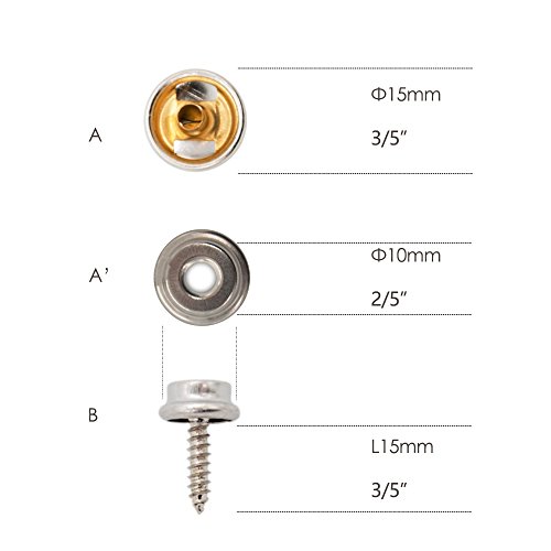 Dianman 120 Pcs Screw Snaps, (Marine Grade, 3/8" Socket, 5/8" Screw, 40 Sets) Heavy Duty Metal Screw Snaps Button For Boat Canvas Covers #TOP3