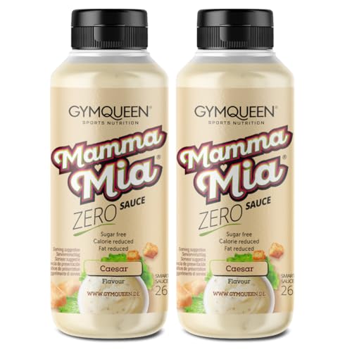 GymQueen Mamma Mia Zero Sauce 2x265ml, Caesar Dressing, kalorienarm, ohne Fett & ohne Zucker, zum Verfeinern von Gerichten oder als Salat-Dressing, vegetarisch