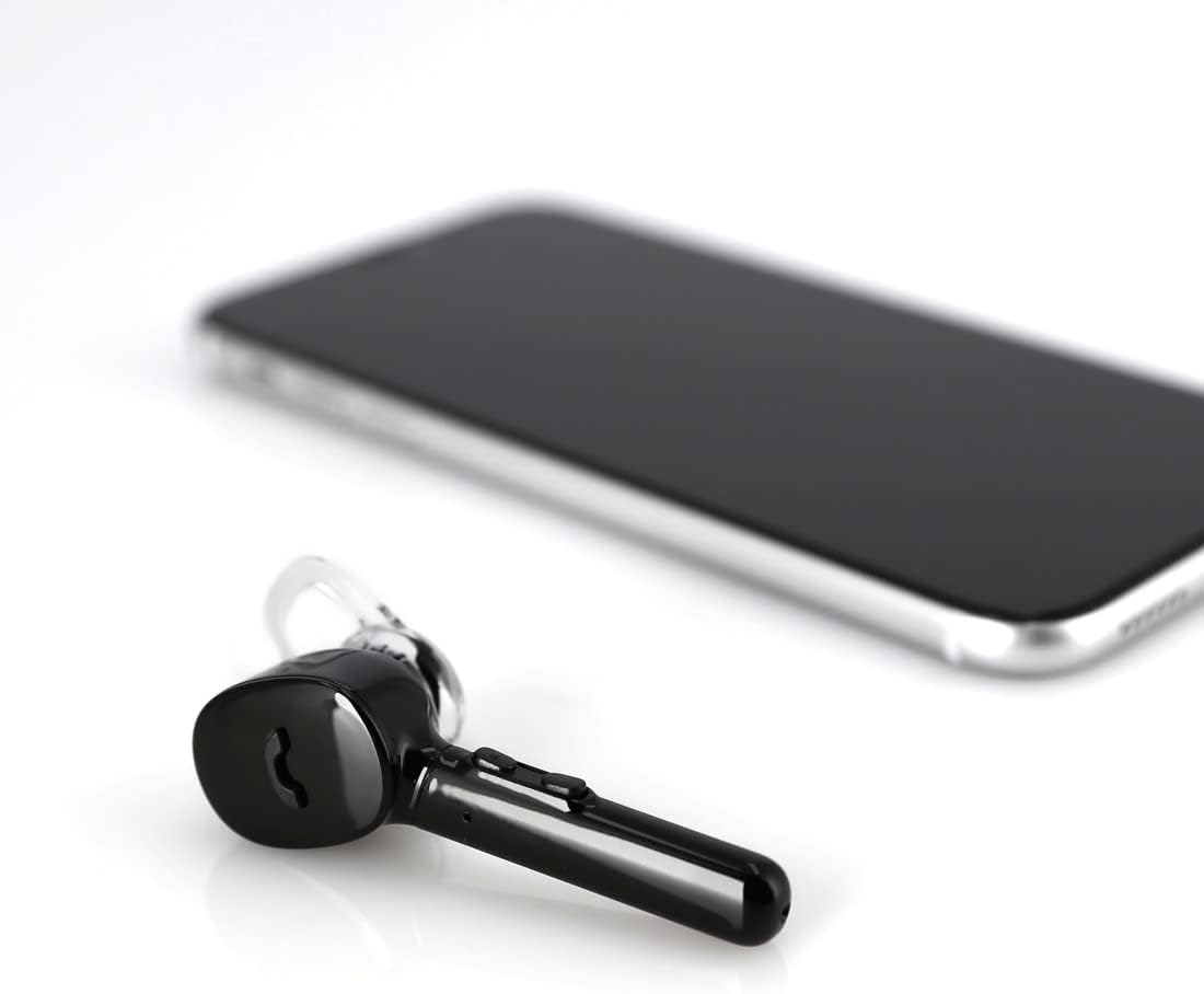Hama MyVoice1300 Mono Bluetooth Headset next to a smartphone.