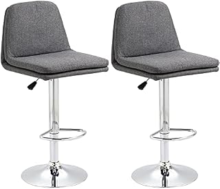 HOMCOM Adjustable Bar Stools Set of 2, Swivel Fabric Kitchen Stools with Backs, Footrest for Home Pub, Grey