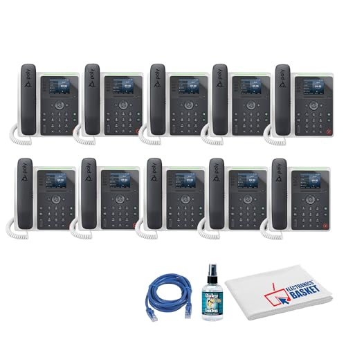 10x Poly Plantronics Edge E220 IP Desk Phone (82M87AA) Bundle Including: Phone Cleaner, Ethernet Cable, Fiber Cloth