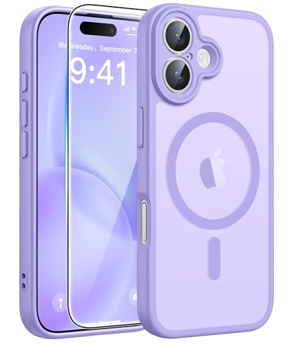 Image of FNTCASE for iPhone 16 Case: [Compatible with Magsafe] Translucent Matte Cases with [Full Camera Protection] [Screen Protector] Military Grade Shockproof Protective Phone Cover - Light Purple