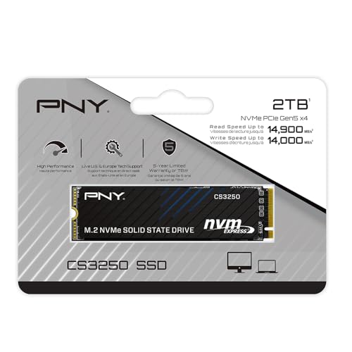Image of PNY CS3250 2TB Gen5 SSD PCIe NVMe M.2 2280 - Up to 14,900MB /s - AI Application Ready, Ideal for Gaming, Photo /Video Editing, Demanding Workstations - Internal Solid-State Drive M280CS3250-2TB-TB