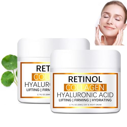 Crème Intensive Retinol, Crème Anti-Âge Retinol Boost, Creme Anti Rides Femme, Retinol Serum Visage, Crème Hydratante Pour Le Visage Avec Crème De Collagène Et Acide Hyaluronique 50 ml (2pcs)