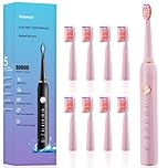 Yoomue Sonic Electric Toothbrush for Adults & Kids - 5 High-Performance Modes, 8 Replacement Heads, 2.5-Hour Fast Charge, Built-in Smart 2-Minute Timer, IPX7 Waterproof, 35 Day Battery Life - Pink