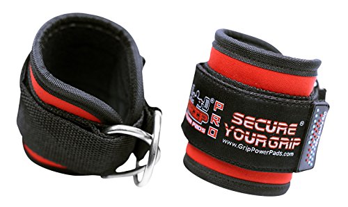 Grip Power Pads Best Ankle Straps For Cable Machines Double D-Ring Adjustable Neoprene Premium Cuffs To Enhance Legs, Abs & Glutes For Men & Women (Red, Pair) #TOP5