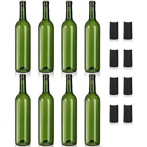 DEAYOU 8 Pack 750ml Bordeaux Wine Bottles, Glass Clear Bottles with 8 Corks and 8 PVC Shrink Capsules, Flat-Bottomed Empty Bottle for Claret, Liquor, Champagne, Juice, Beverages, Decor, Antique Green by DEAYOU - Image 4