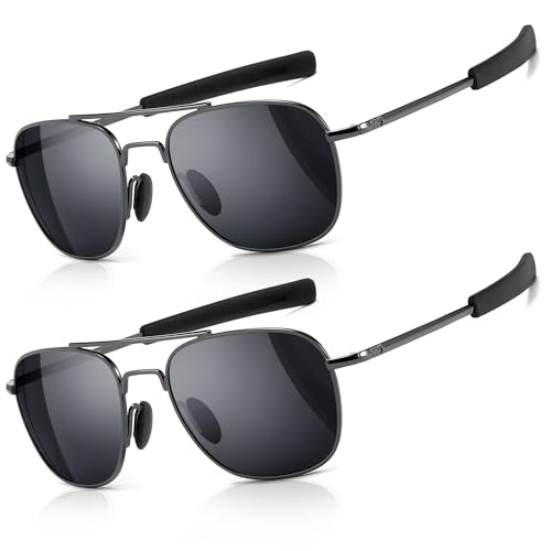Image of SUNGAIT Men's Military Style Polarized Pilot Aviator Sunglasses - Bayonet Temples