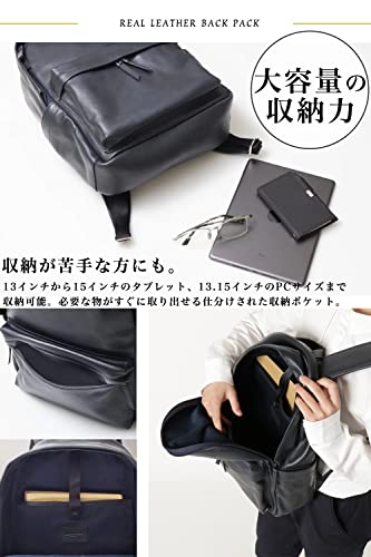 G Genuine Leather 雑誌掲載商品 リュック デイパック 本革 防水 撥水 レザー 肩掛け バッグ カバン 鞄 革 メンズ レディース ビジネス (ブラック, L)