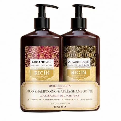ARGANICARE | Duo Shampoing + Après Shampoing Huile de Ricin | Accélérateur de Croissance | Nettoie & de Ricin pour Cheveux les Cheveux en Douceur | Tous...