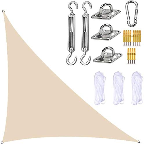 Voile d'ombrage triangulaire imperméable avec kit de fixation complet pour terrasse et jardin