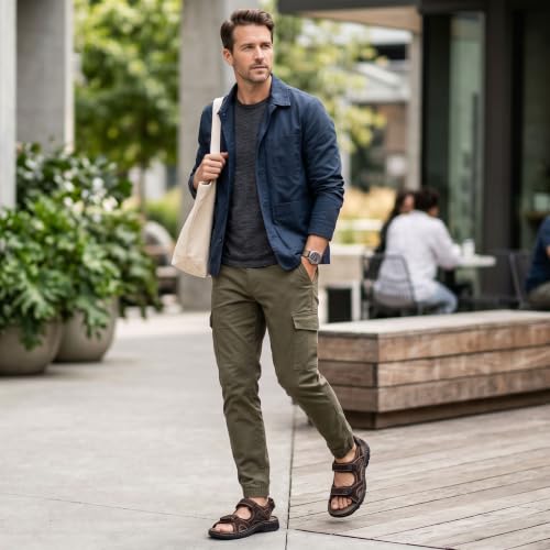 Image of JOUSEN Men's Sandals Outdoor Open Toe Water Beach Sandal Leather Sport Sandal