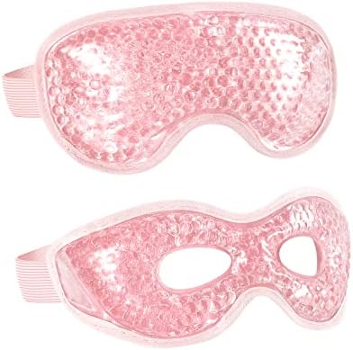2PCS Gel Eye Mask Reusable Cold Therapy Gel Bead Eye Mask for Puffiness/Dark Circles/Eye Bags/Dry Eyes/Headaches/Migraines/Stress Relief, Cold Compress Mask (Pink)