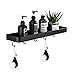 Geahod Duschablage Ohne Bohren, Selbstklebend Duschregal Duschkorb Rostfrei, Badezimmer Regal mit 5 Haken, Dusche Ablage ohne Bohren, Bad Organizer für Bad Küche Toilette Space Aluminium, Schwarz