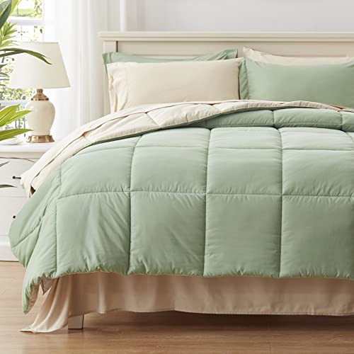 Anluoer Queen Size Bed In A Bag 7 Pieces, Sage Green Bed Comforter Set With Comforter And Sheets, All Season Bedding Sets With 1 Comforter, 2 Pillow Shams, 2 Pillowcases, 1 Flat Sheet,1 Fitted Sheet #TOP1