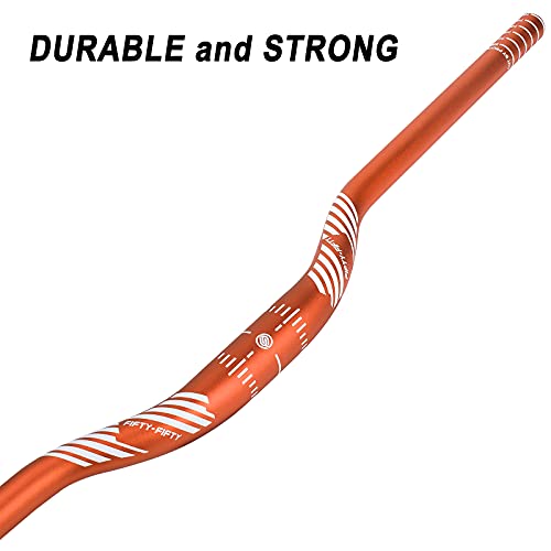 Image of FIFTY-FIFTY Mountain Bike Riser Handlebar, Aluminum Alloy MTB Handlebar, 31.8mm Diameter, 780mm Wide Bicycle Bar (Orange, 35mm Rise)