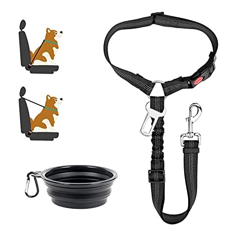 Zhilishu Dog Seat Belt, 2-in-1 Headrest Restraint Dog Car Seatbelt Pet Car Safety Seat Belt Clip Buckle Tether for Large Medium Small Dogs with Dog Bowl Cover